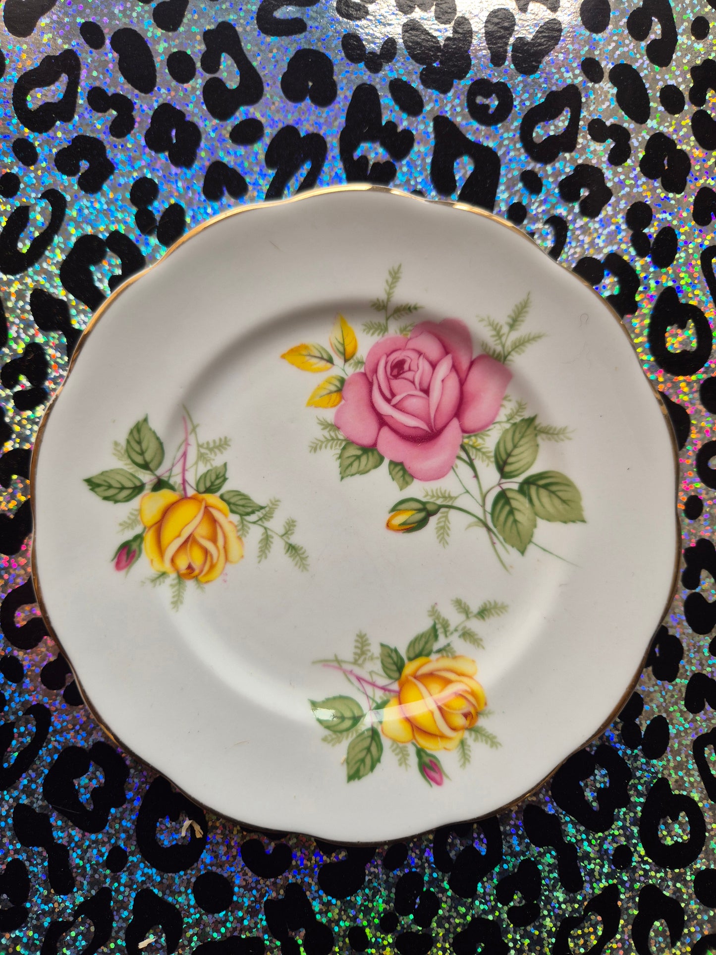 Pink and yellow roses side plate