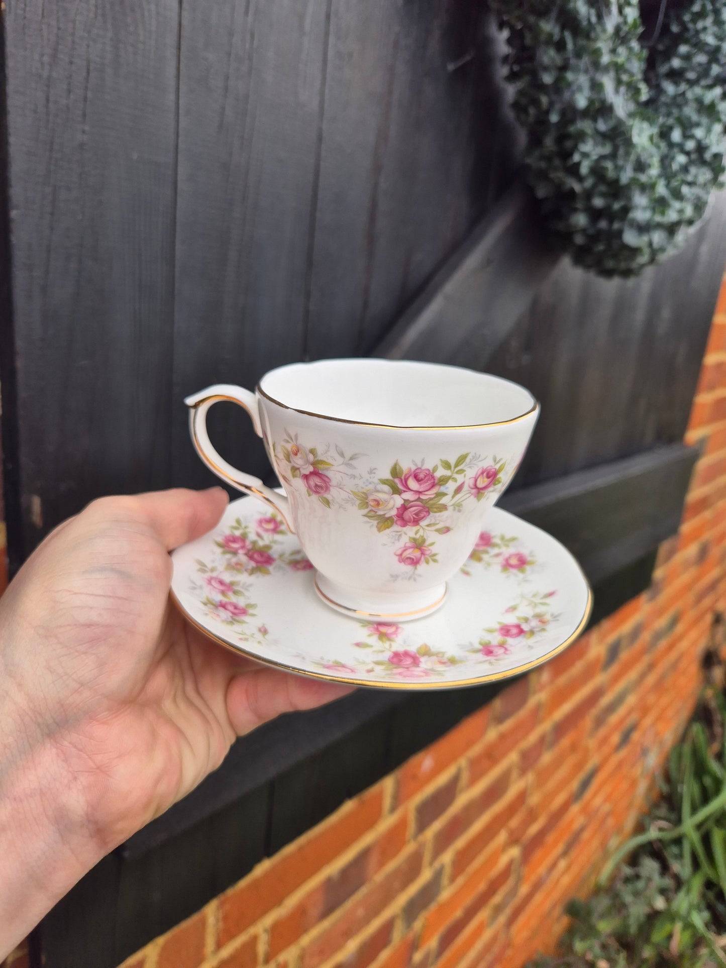 White and pink florals teacup and saucer