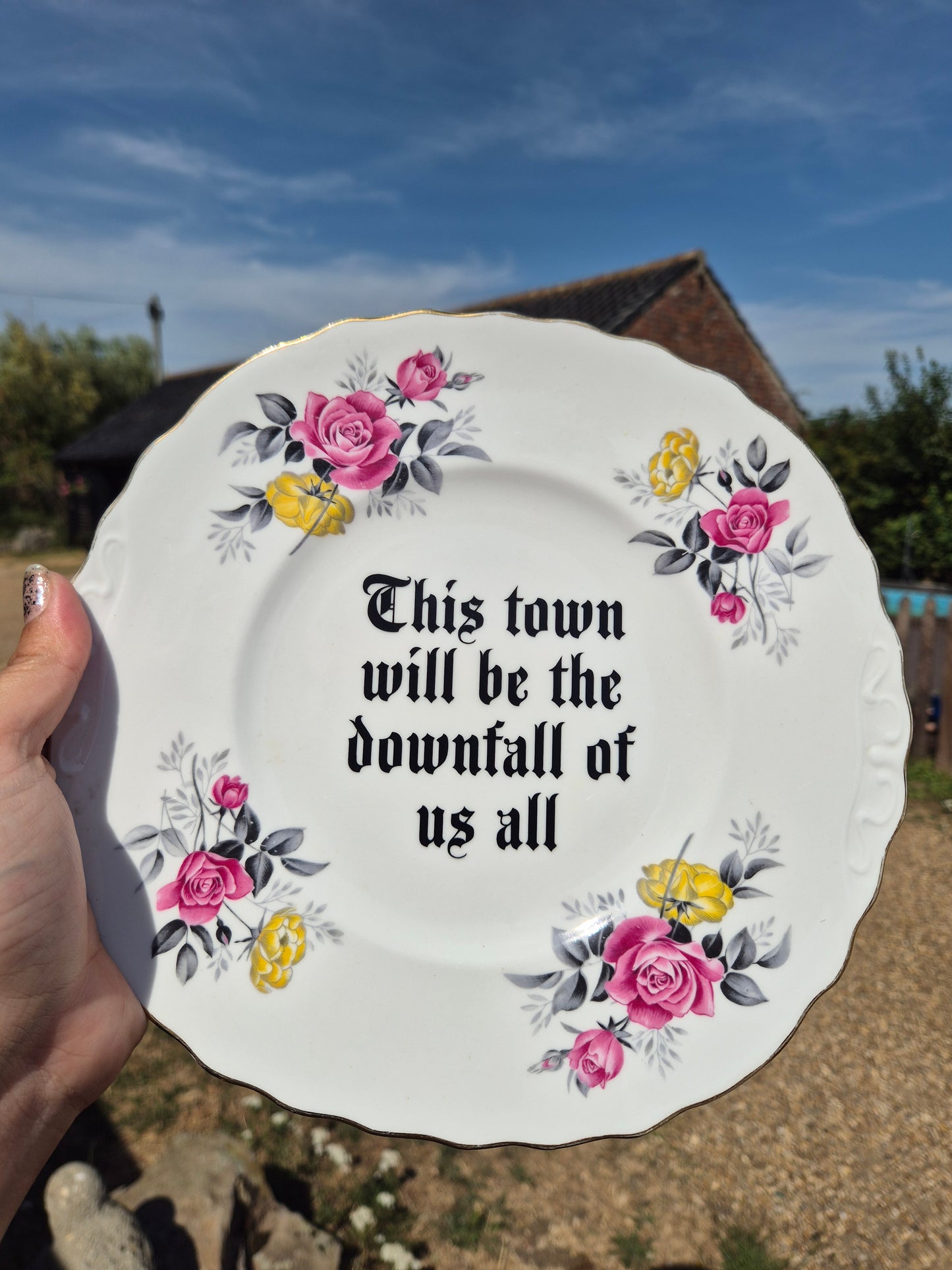 This town will be the downfall of us all ADTR plate