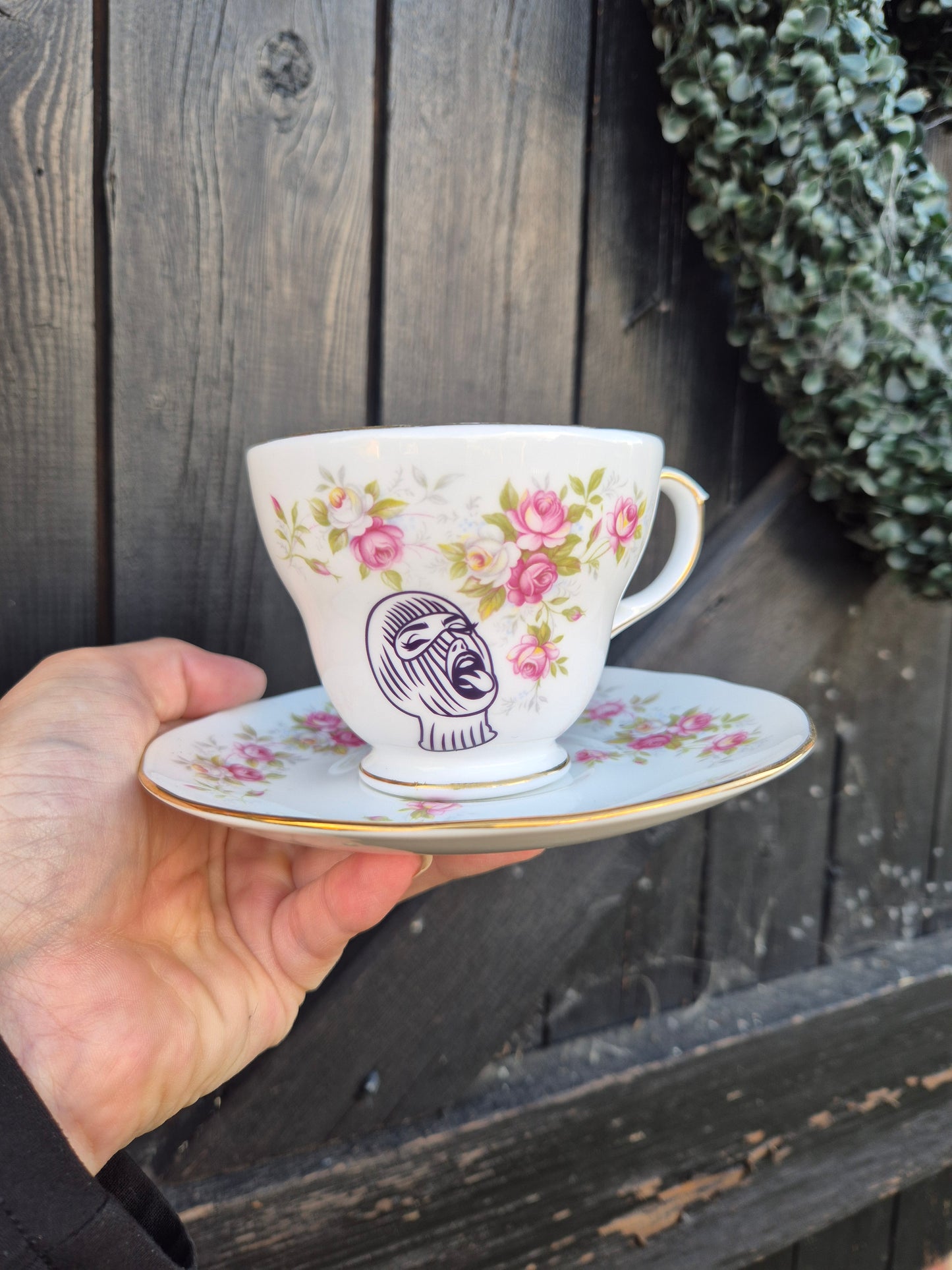 Balaclava baddie cup and saucer