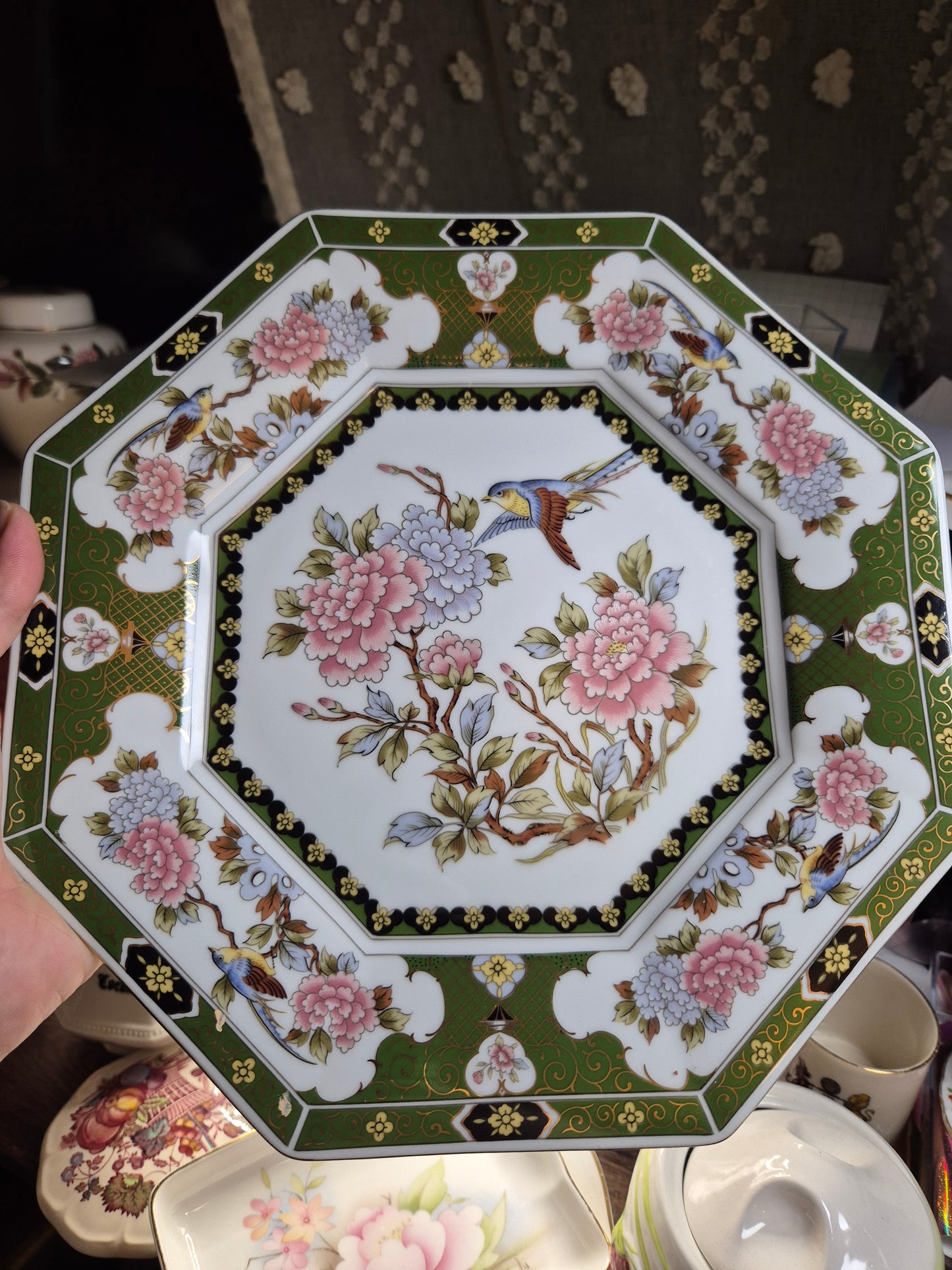 Large green floral plate