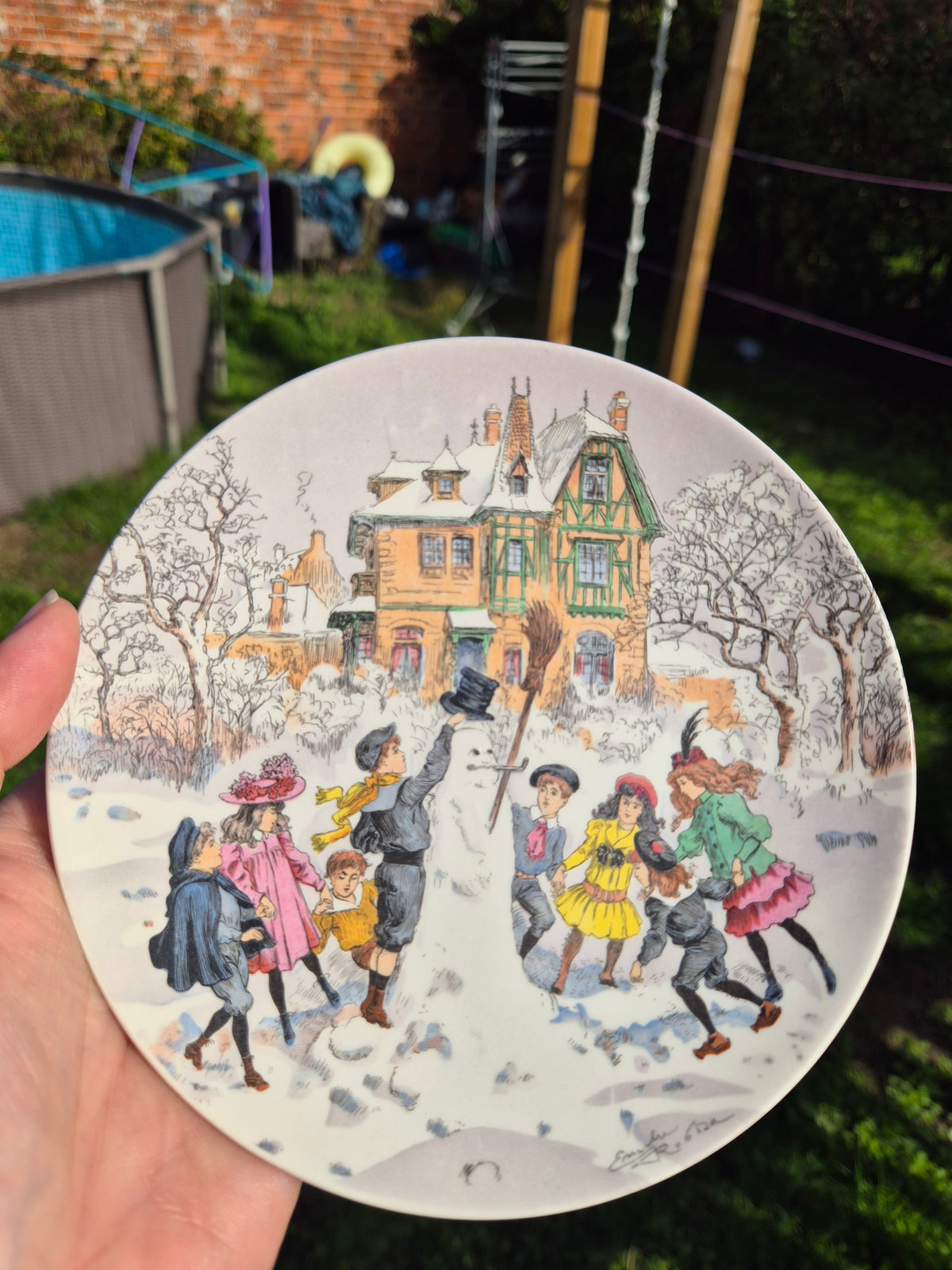 Snowman and kids custom plate