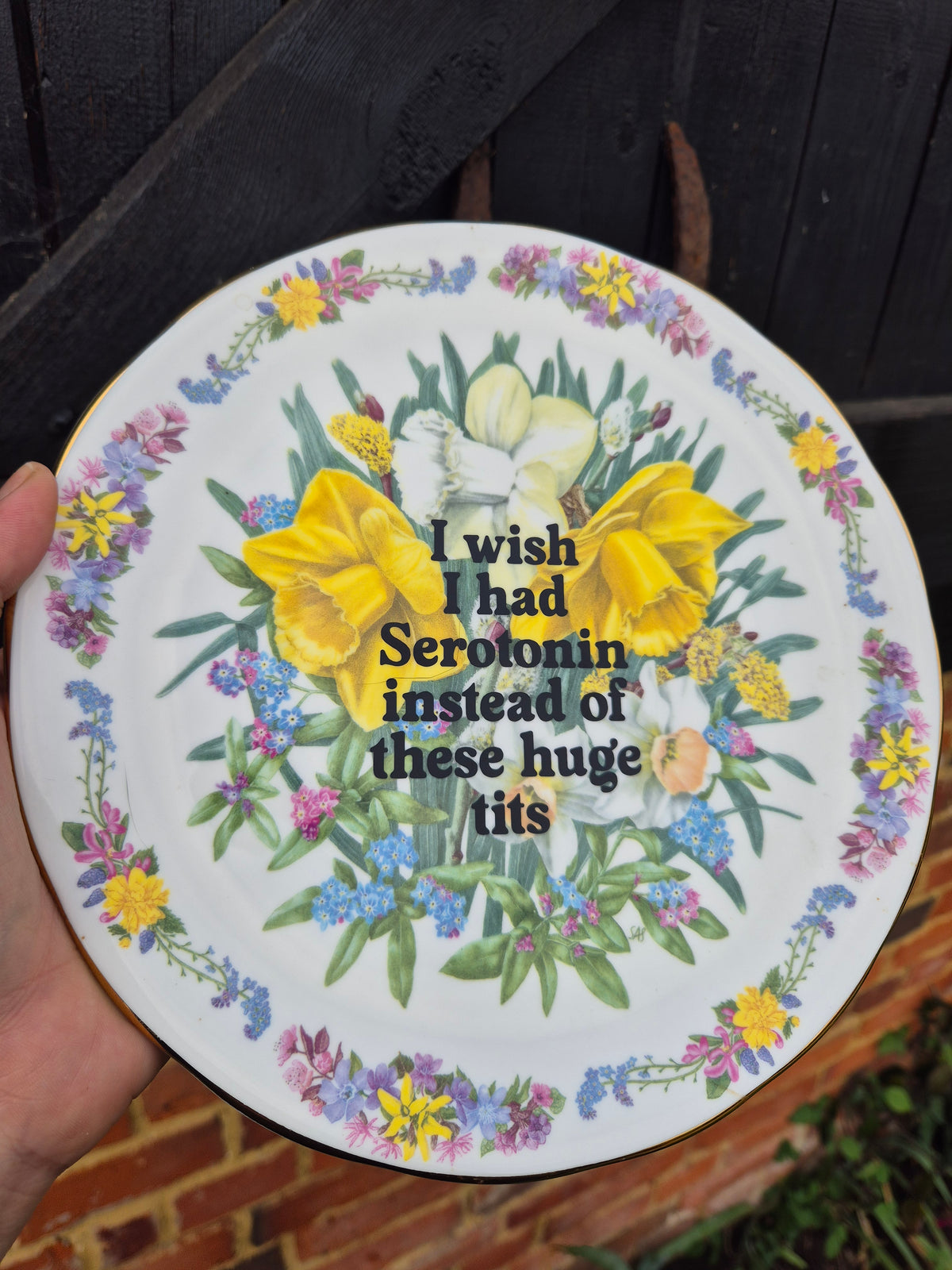 I wish I had serotonin instead of these huge tits floral plate