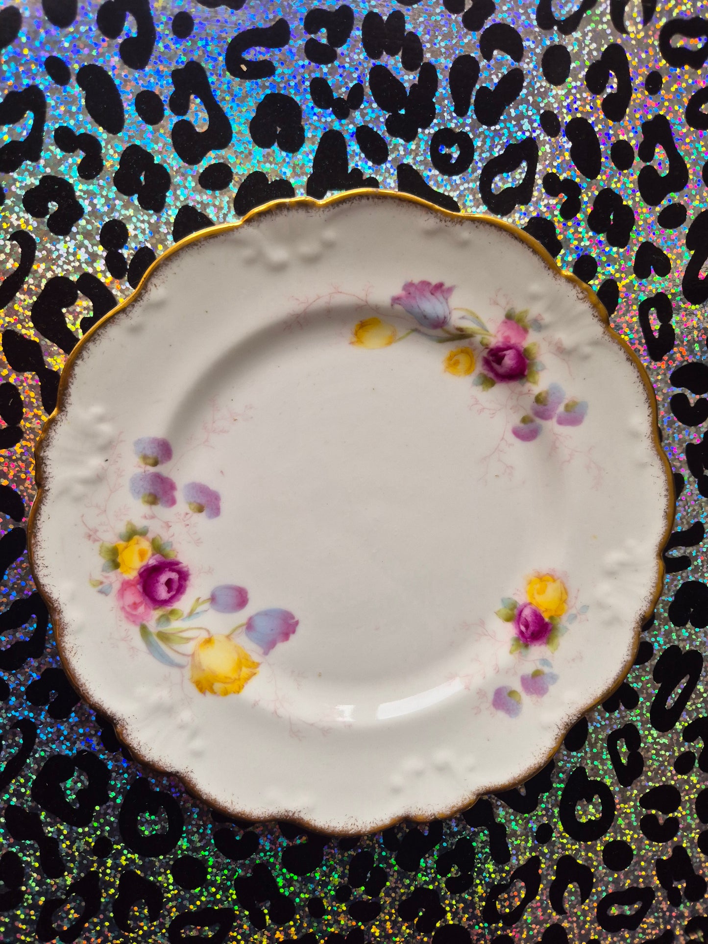 Yellow and purple florals side plate