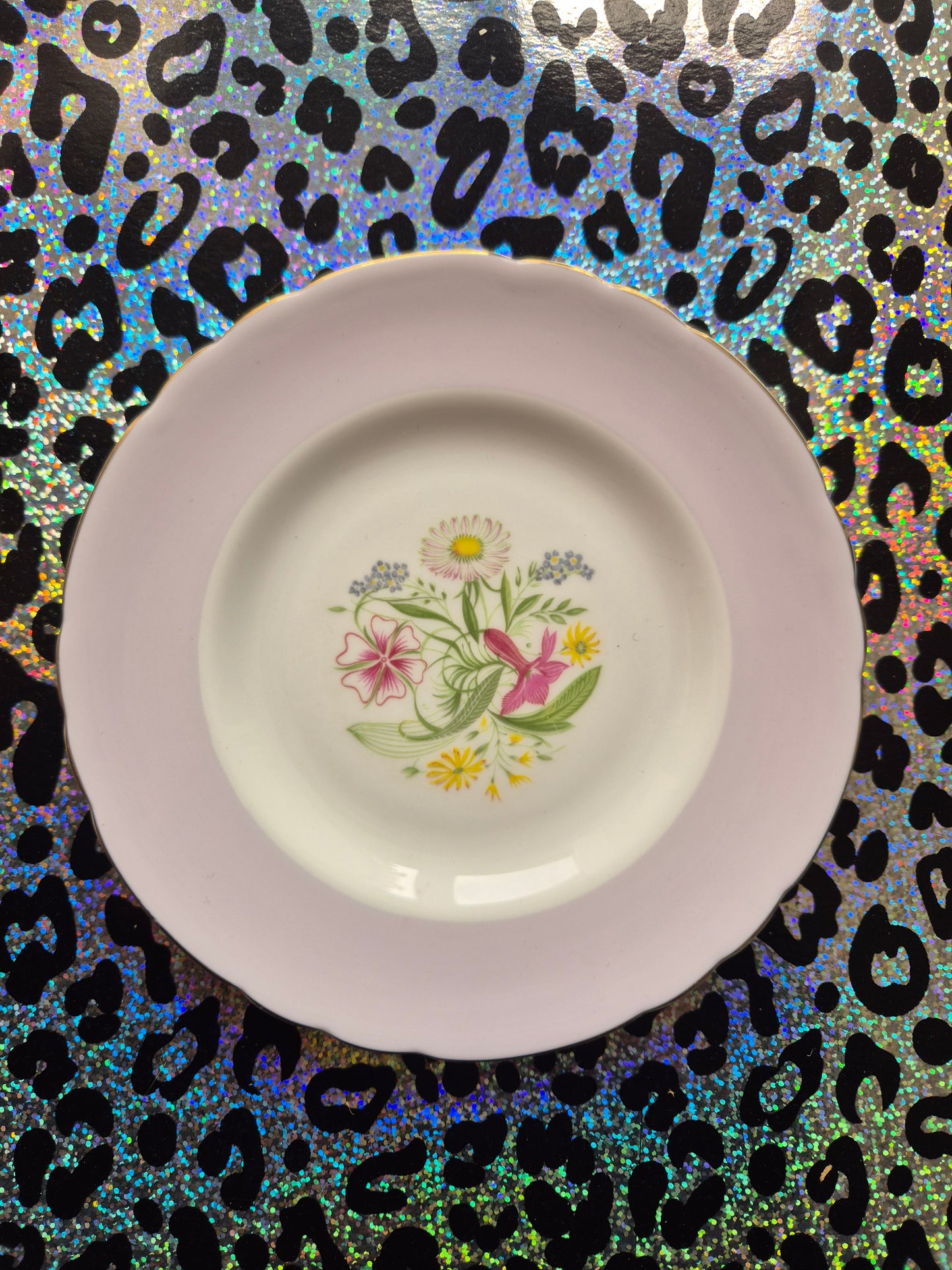 Pink rimmed floral plate