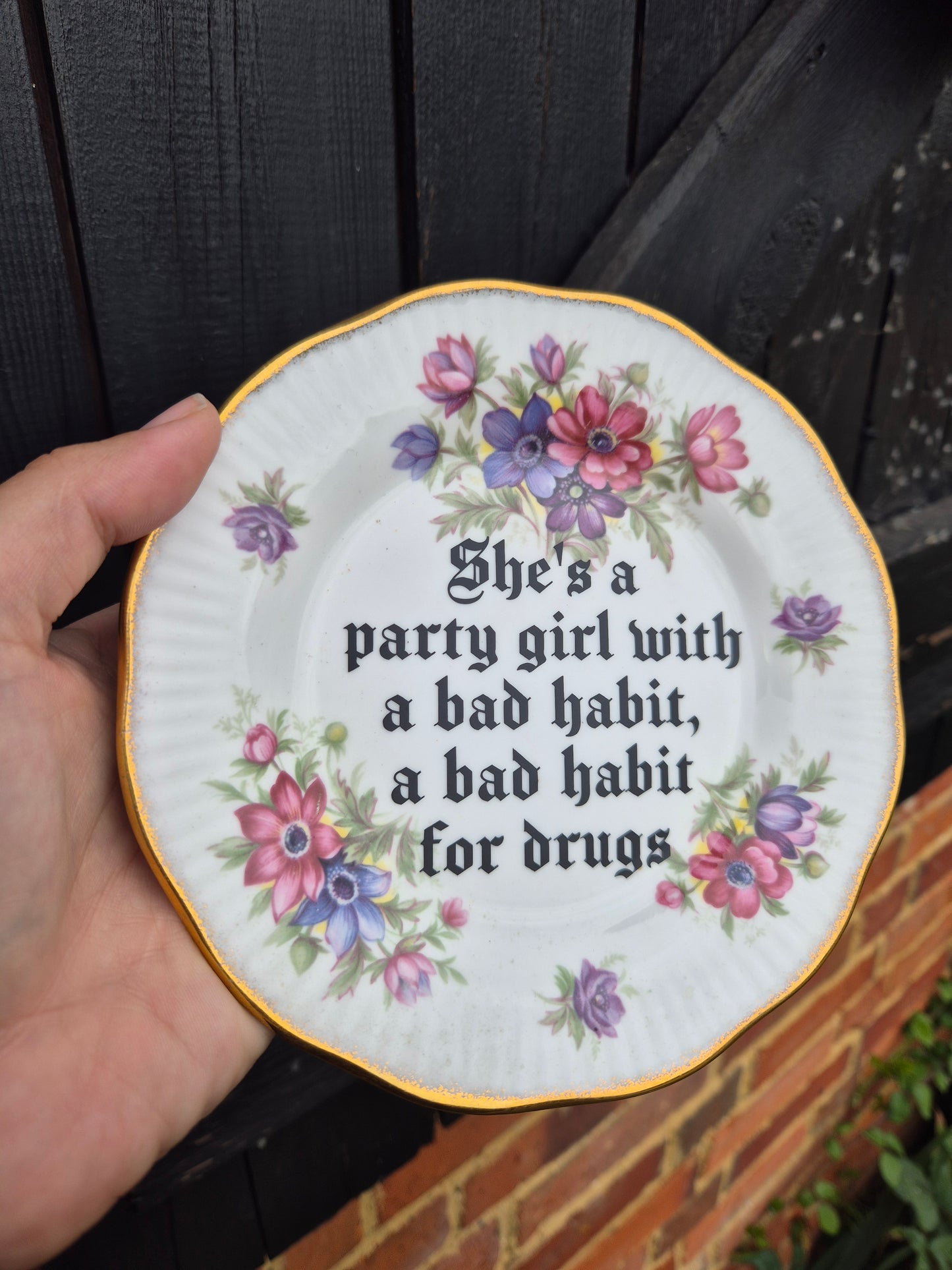 Shes a party girl with a bad habit side plate