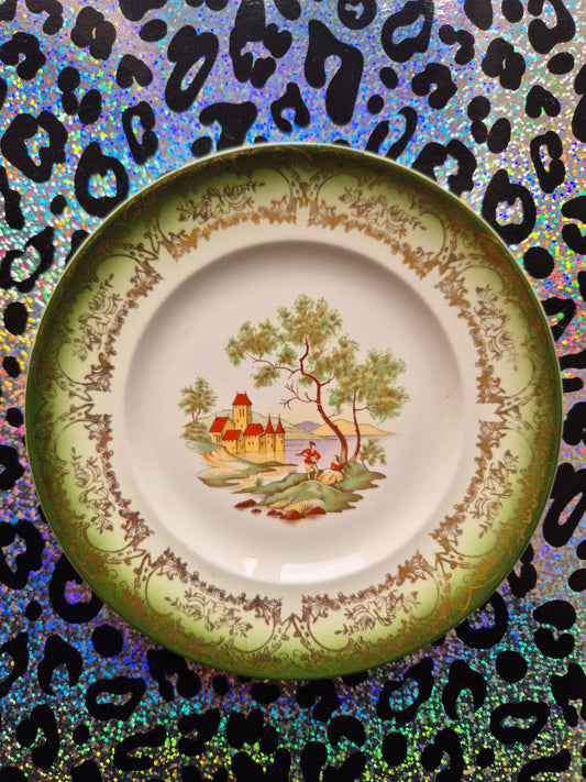 Green country scene plate