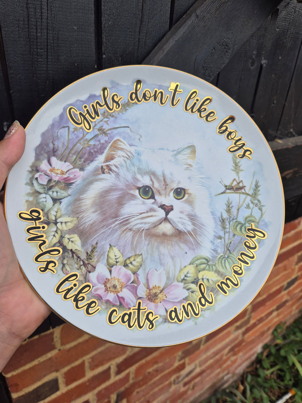 Girls like cats and money plate
