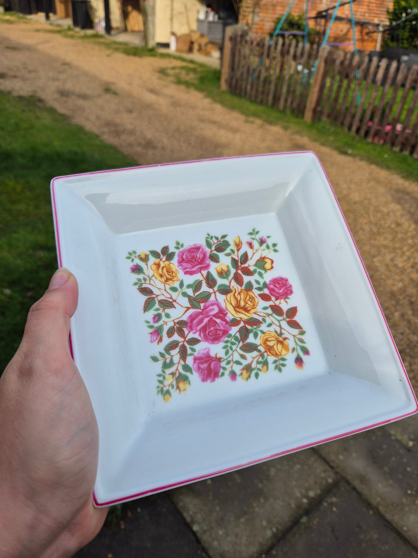 Pink and orange florals large trinket tray