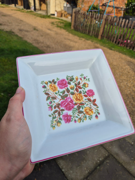 Pink and orange florals large trinket tray