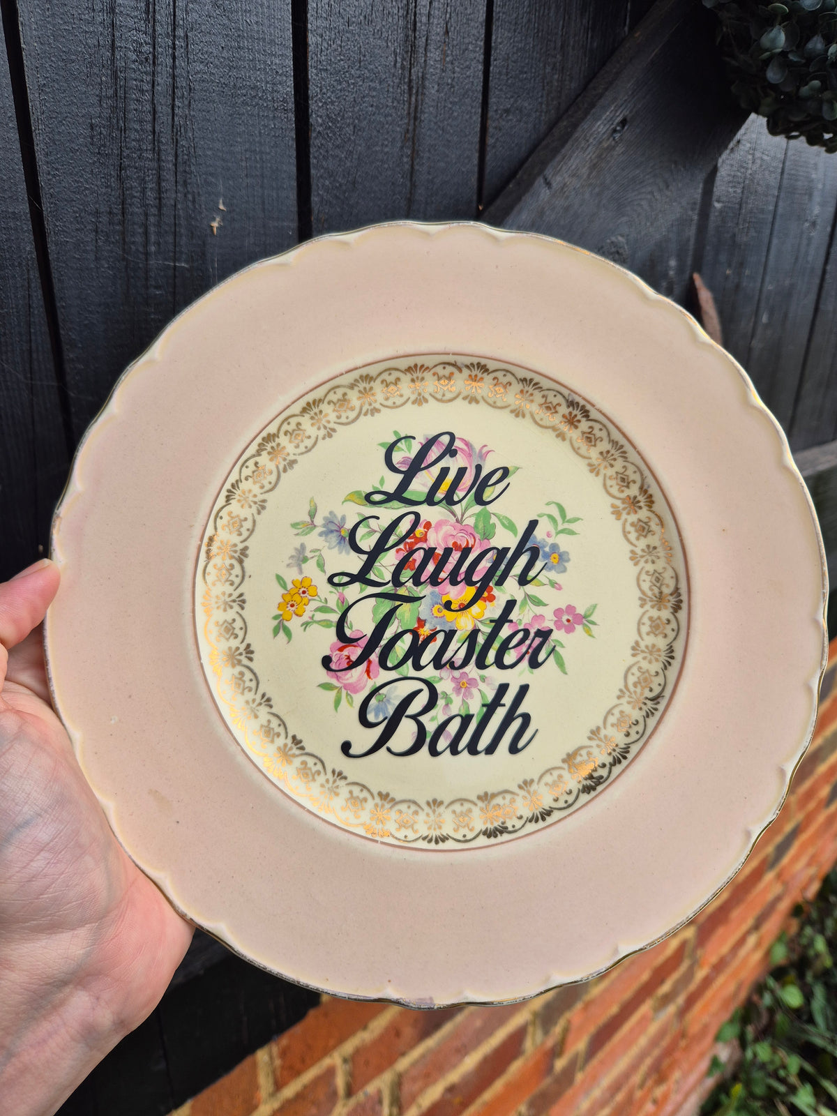 Live laugh toaster bath vintage floral plate