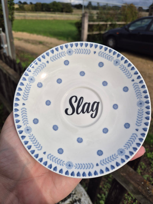 Slag polka dot saucer