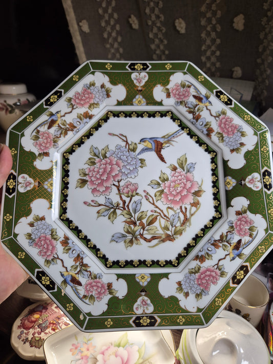 Large green floral plate