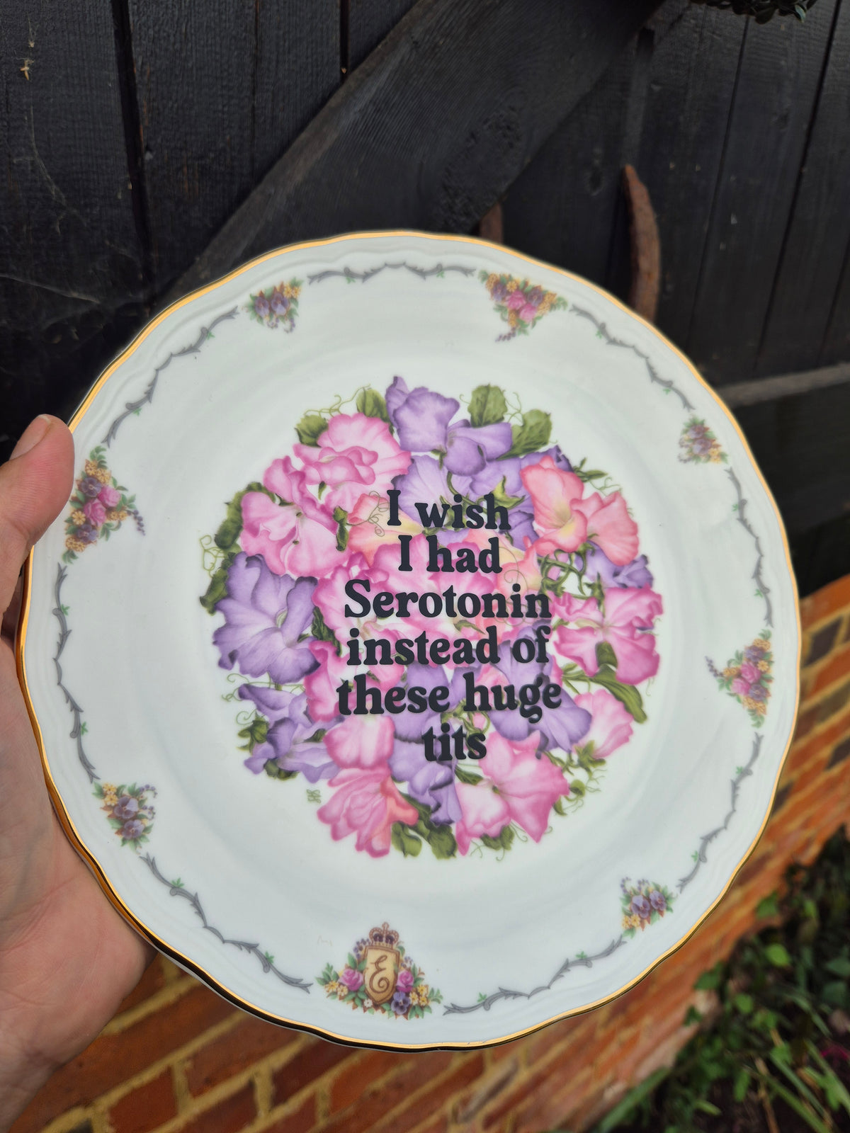 I wish I had serotonin instead of these huge tits floral plate