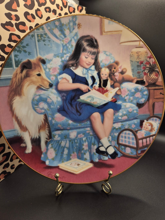 Girl reading plate