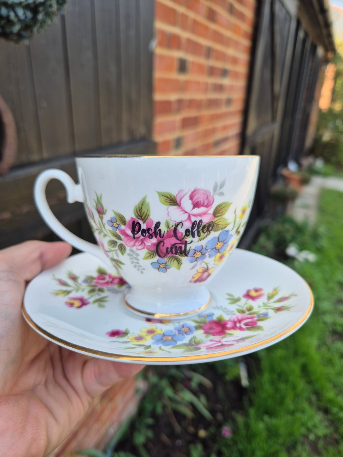 Posh coffee cunt cup and saucer
