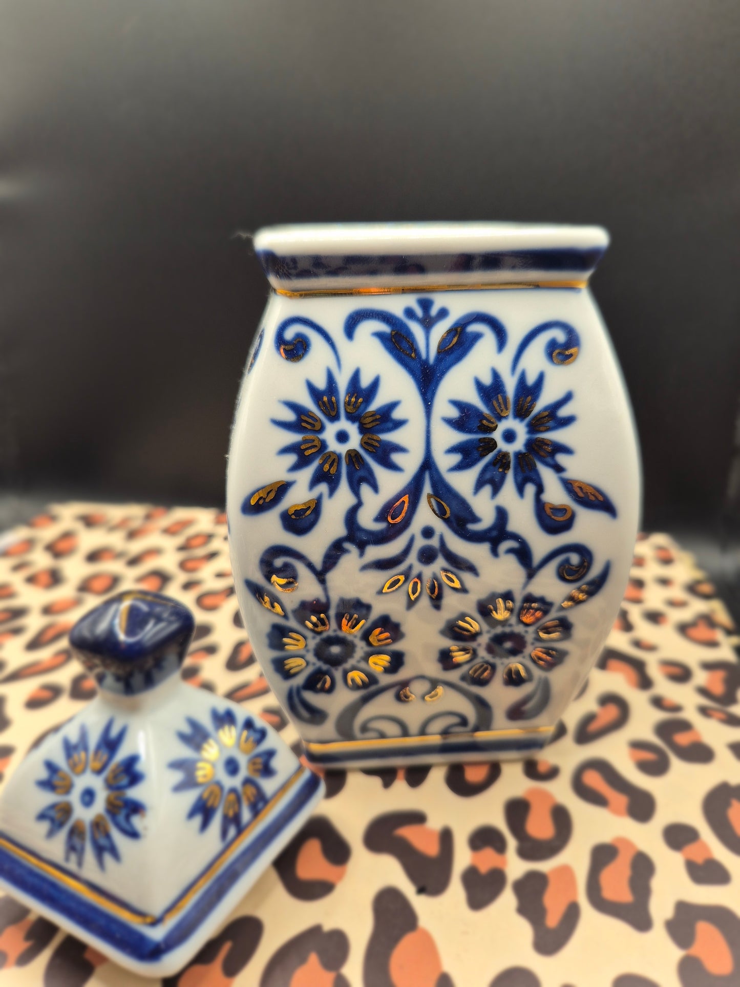 Small blue and gold urn