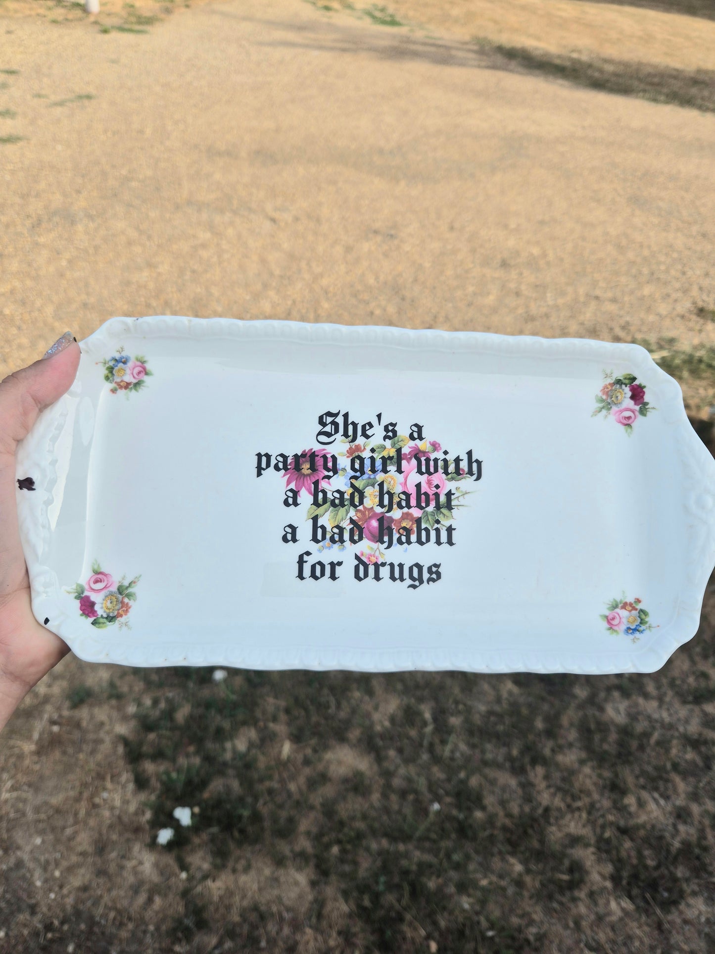 Shes a party girl large floral trinket