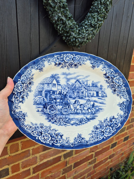 Large blue and white scene platter