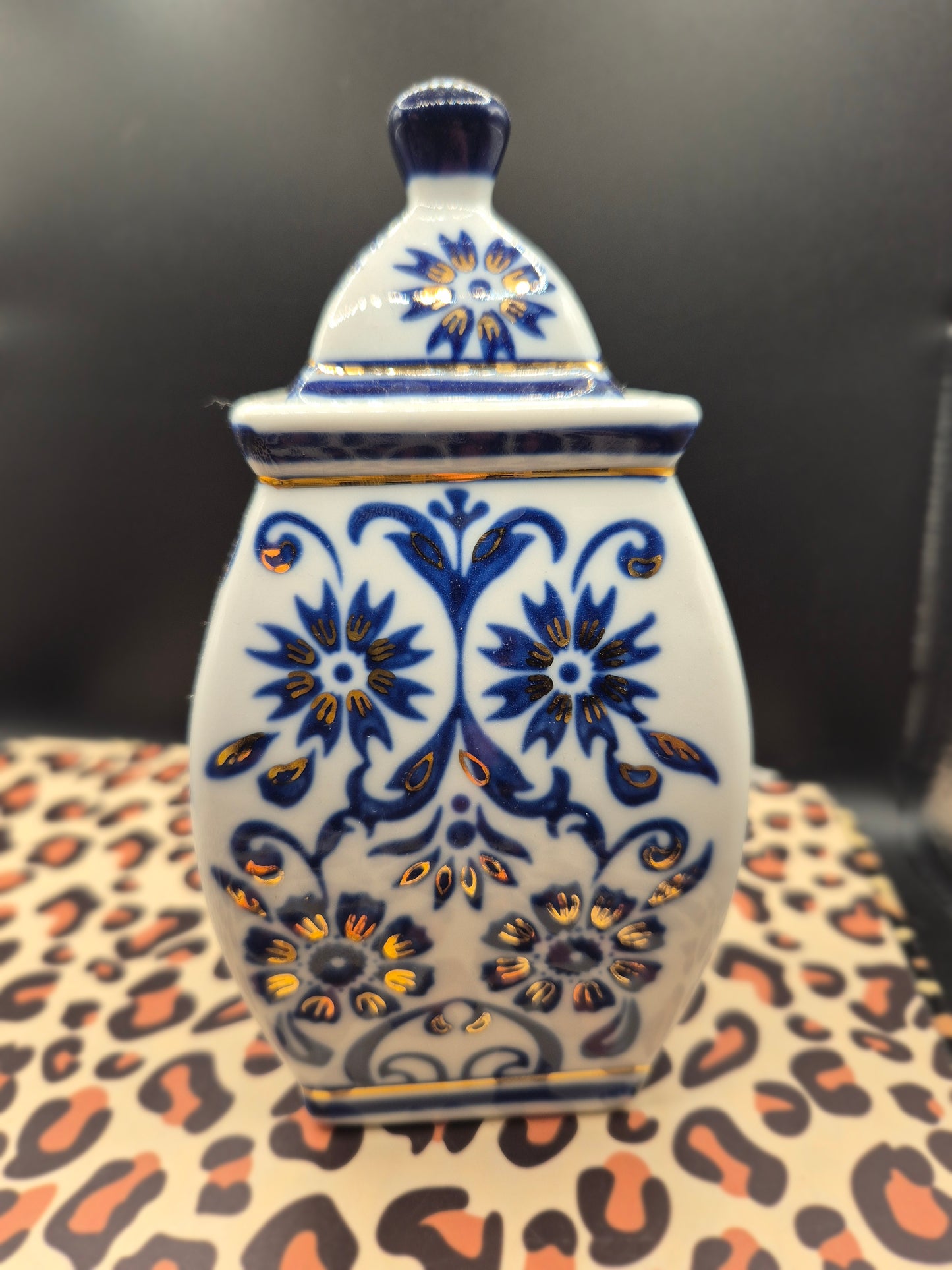 Small blue and gold urn