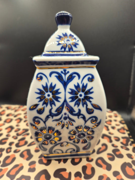Small blue and gold urn