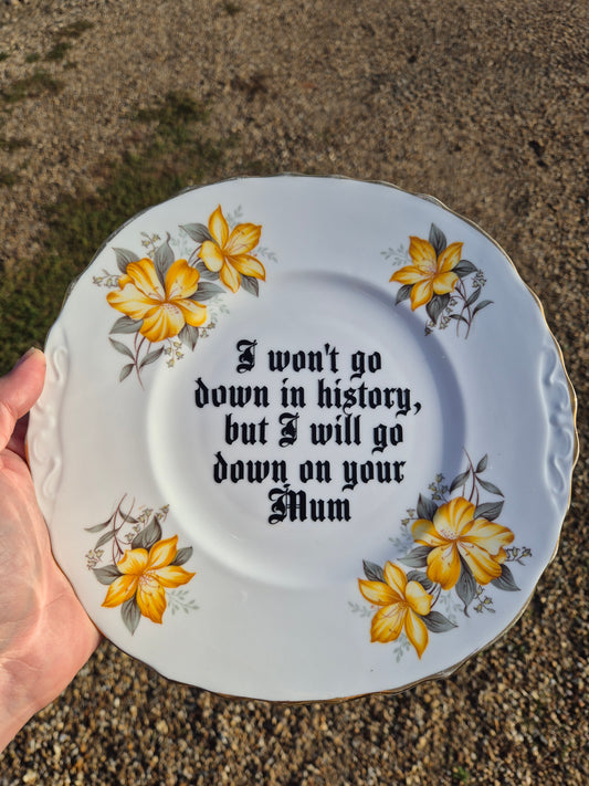 I won't go down in history but I will go down on your mum plate