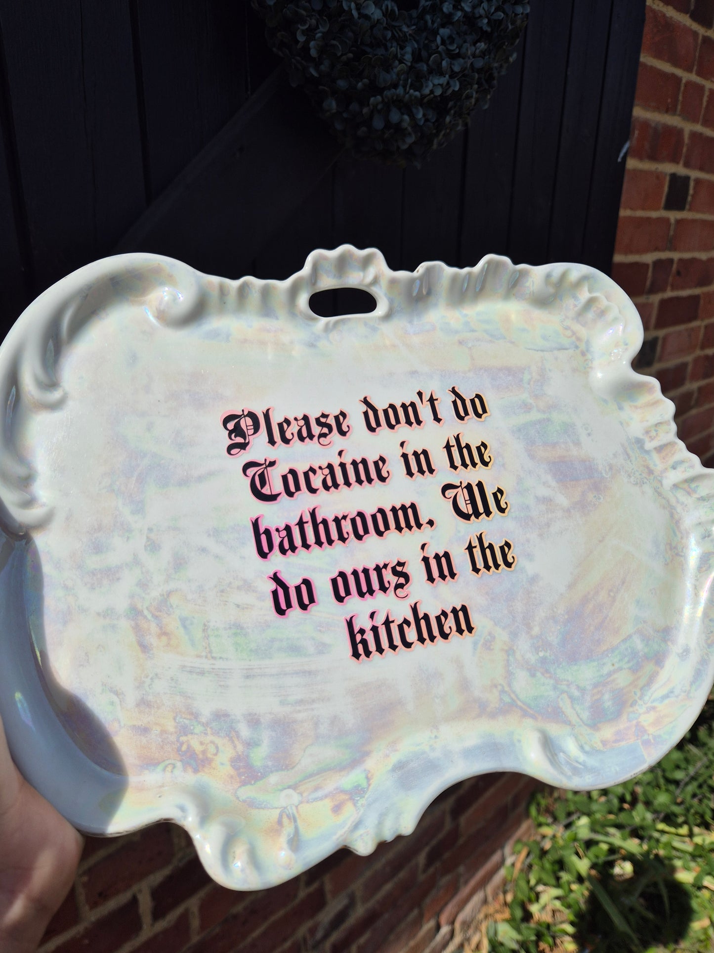 Please dont do cocaine in the bathroom, we do it in the kitchen large plate