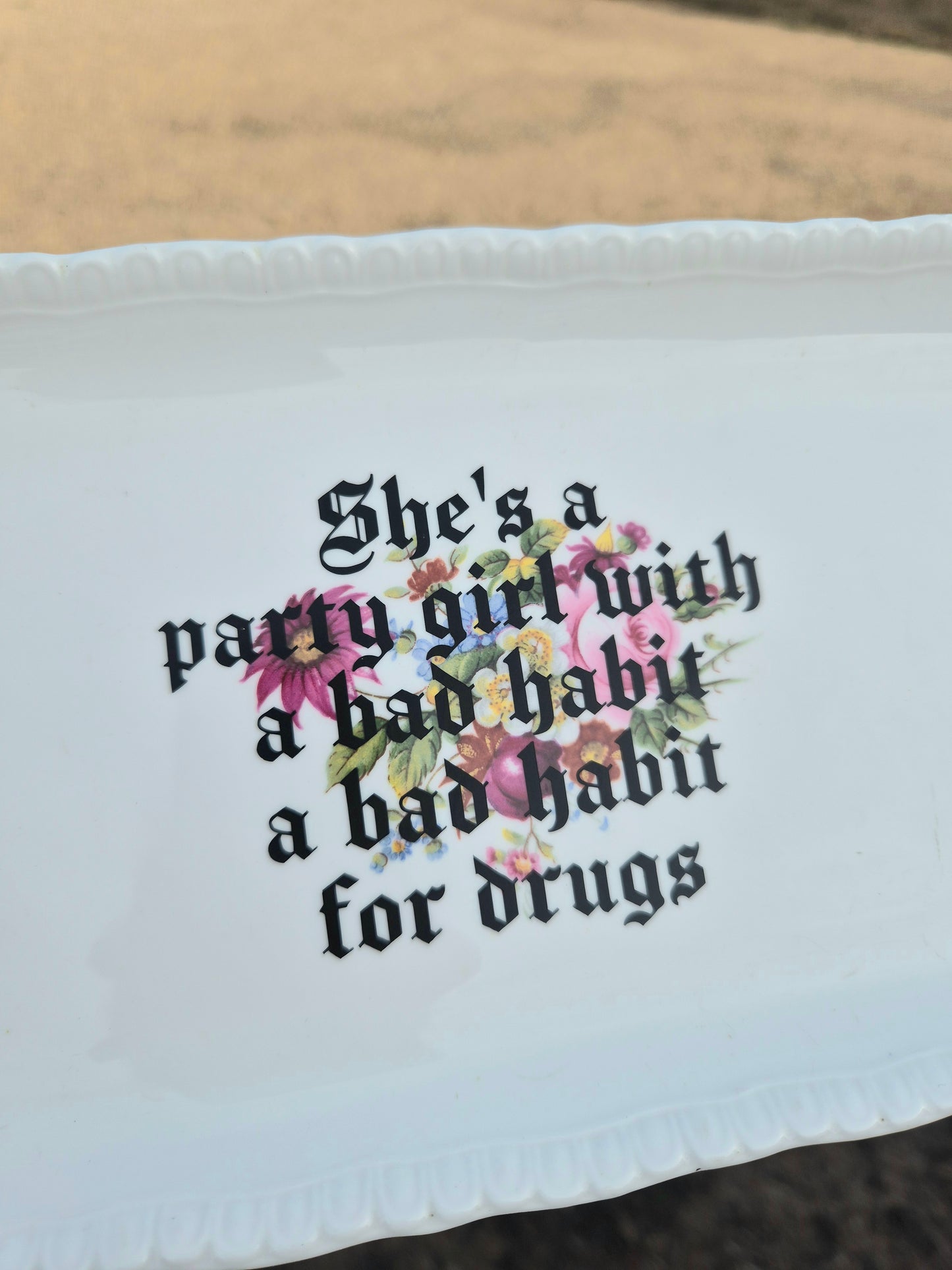 Shes a party girl large floral trinket